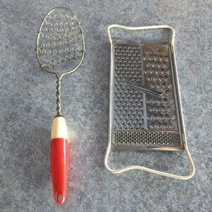 VTG. Kitchen Tools - Grater & Wire Spoon